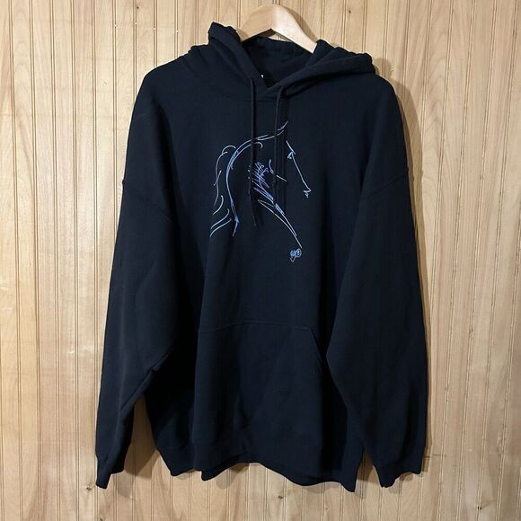 Gildan Heavy Blend Hoodie With Blue Outline of Horse Women’s 2XL - Picture 1 of 5